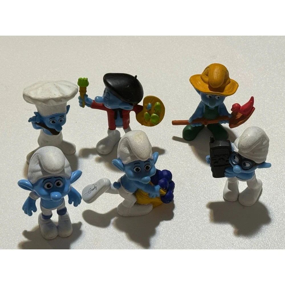Vintage Smurfs PVC Figure Lot of 6 Painter Chef Farmer Brainy Collectible Toys‎